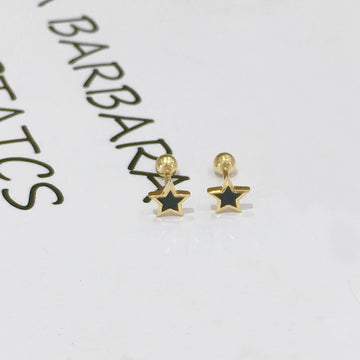Star Piercing Style Earrings with Black Semi-Precious Stone in 925 Silver and 18k Gold Plated-Earrings-GULI GULI