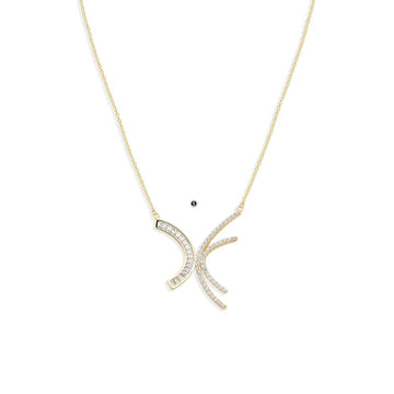 Sterling Silver Necklace Arched Pendant of Faceted Cubic Zirconia.-Necklaces-GULI GULI