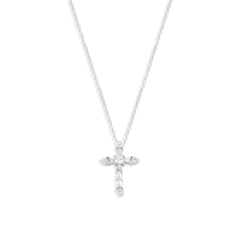 Sterling Silver Necklace Cross Zirconia Pendant-Necklaces-GULI GULI