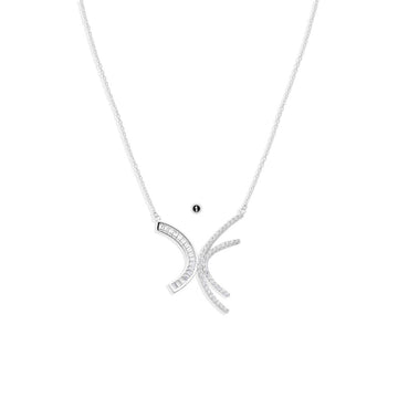 Sterling Silver Necklace Faceted Cubic Zirconia Arc-Shaped Pendant.-Necklaces-GULI GULI
