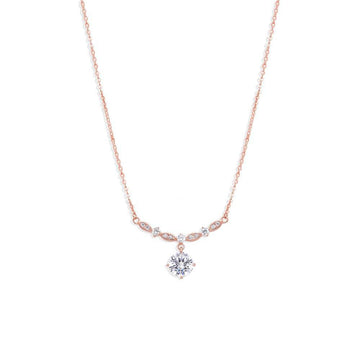 Sterling Silver Necklace Rose Gold Faceted Cubic Zirconia Pendant-Necklaces-GULI GULI
