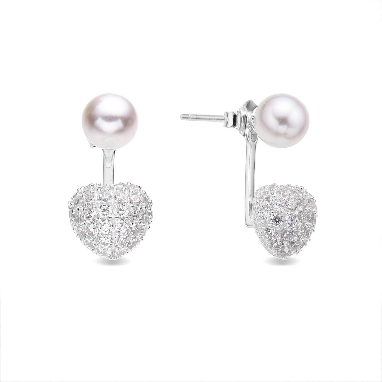 Sterling Silver Pearl Heart Stud Earrings-Earrings-GULI GULI