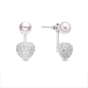 Sterling Silver Pearl Heart Stud Earrings-Earrings-GULI GULI