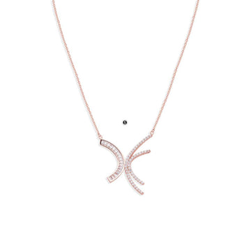 Sterling Silver Rose Gold Necklace Arched Pendant of Faceted Cubic Zirconia.-Necklaces-GULI GULI