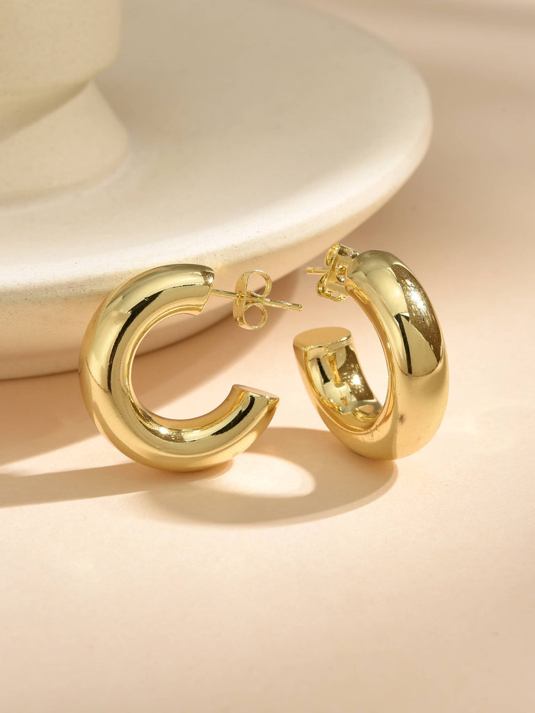 Thick and Smooth Hoop Earrings with 18k Gold Plating-Earrings-ZIRCONIA