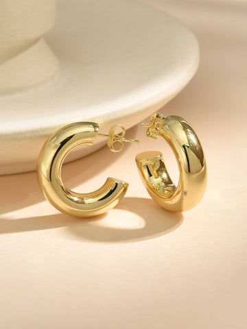 Thick and Smooth Hoop Earrings with 18k Gold Plating-Earrings-ZIRCONIA
