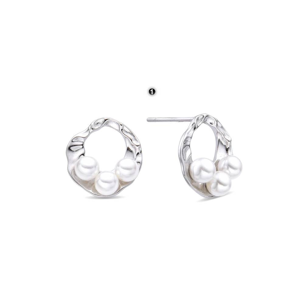 Three Pearl Hoop Earrings Sterling Silver.-Earrings-GULI GULI