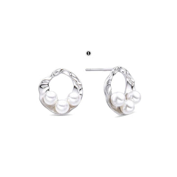 Three Pearl Hoop Earrings Sterling Silver.-Earrings-GULI GULI