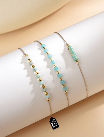 Trio of Minimalist Adjustable Bracelets with Gold Thread and Turquoise Semi-Precious Stones with Gold Beads-Bracelets-Peling
