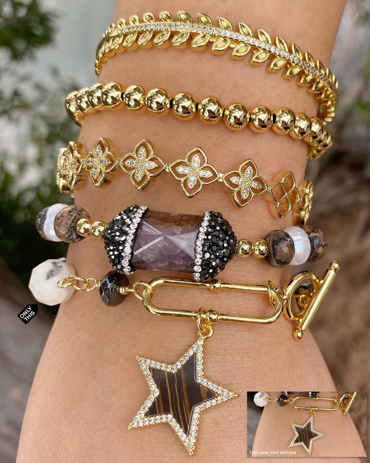 Twisted Bracelet with Natural Stones and Star Charm-Bracelets-Vila veloni corp