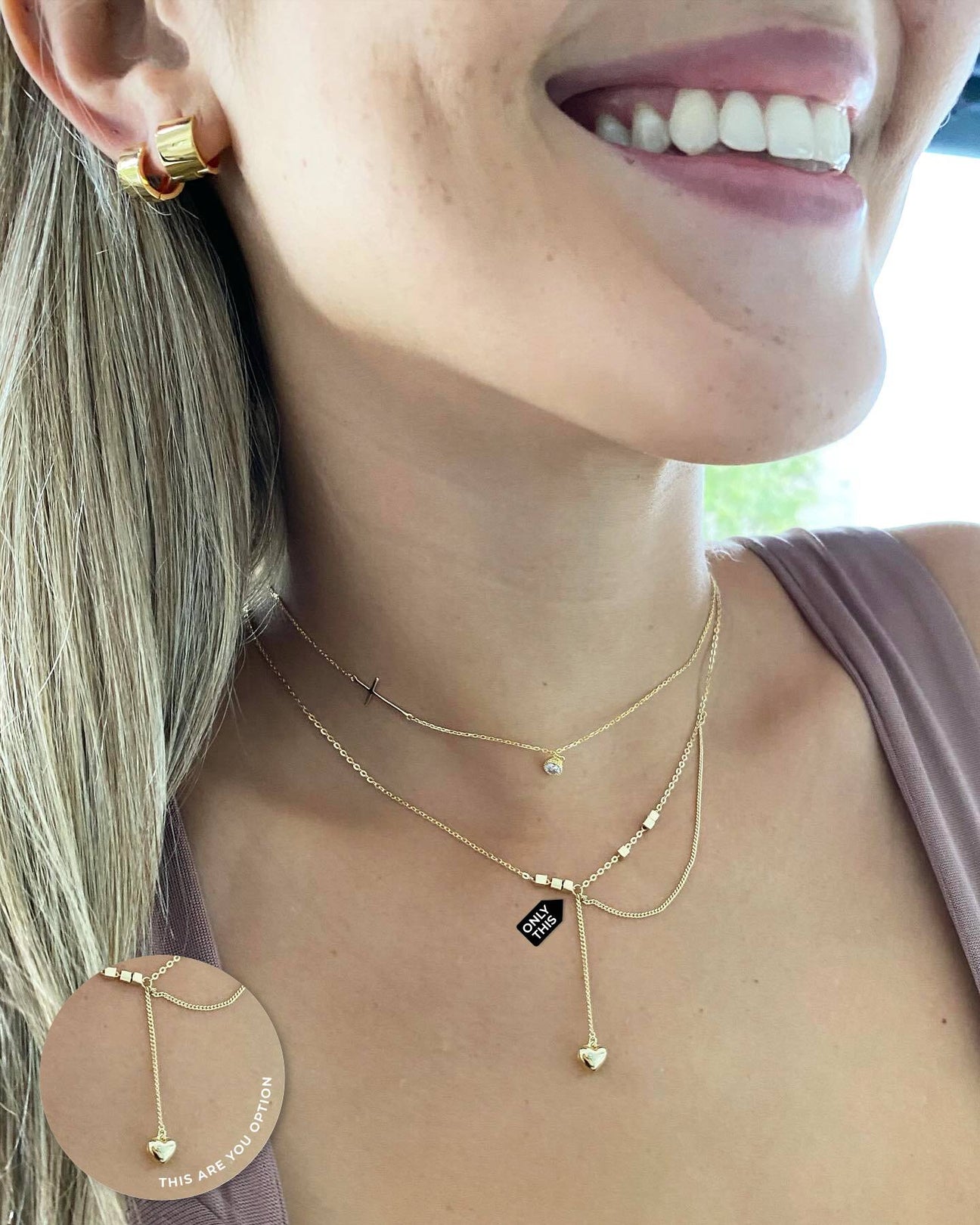 V-Shaped Necklace With Heart Pendant in 925 Silver and 18k Gold Plated-Necklaces-GULI GULI