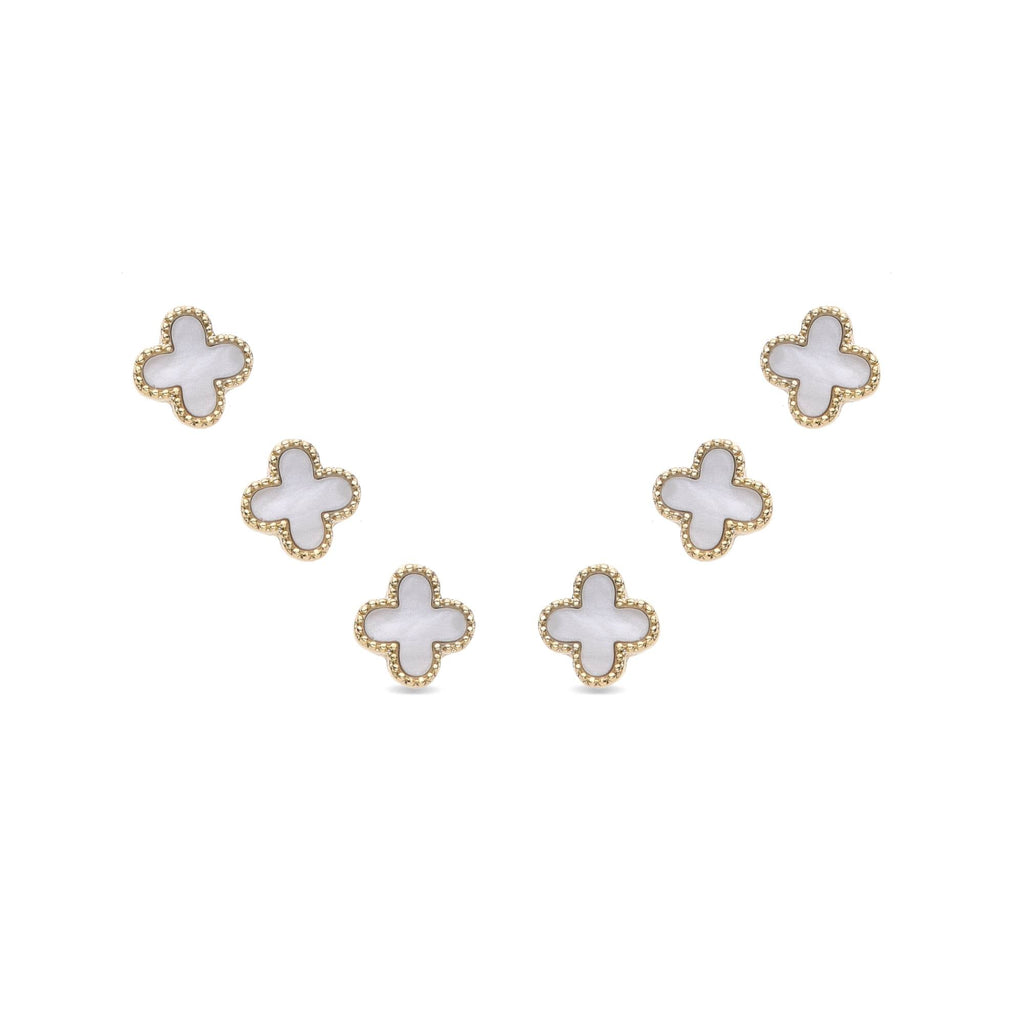 White Crystal Clover Earrings 18k Gold Fashion-Earrings-NEW WEI