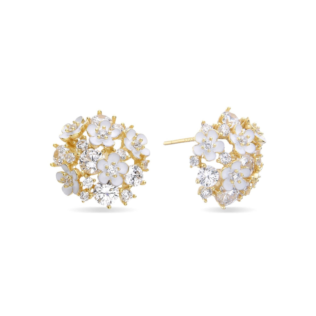 White Flower Earrings in 925 Sterling Silver 18k Gold Plated with Zircons-Earrings-GULI GULI