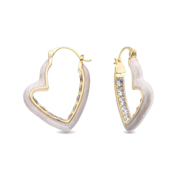 White Heart Silhouette Earrings 18k Gold Fashion with Zircon and Crystal-Earrings-NEW WEI