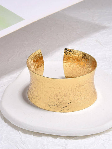 Wide Cuff Bracelet in Brass with Gold Hammered Finish-Bracelets-kKT
