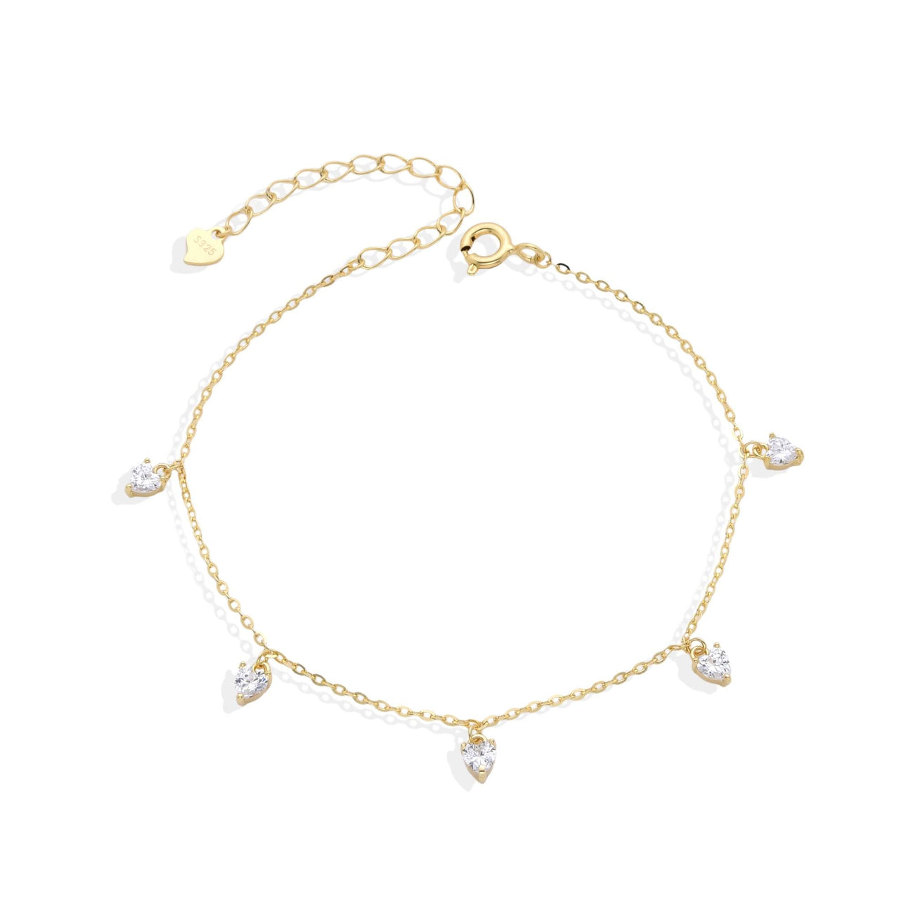 Zircon Heart Bracelet in 18k Gold Plated 925 Sterling Silver-Bracelets-GULI GULI