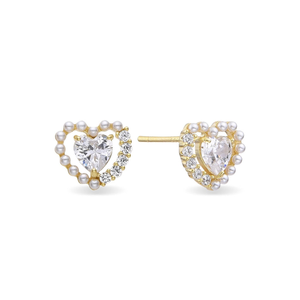 Zircon Heart Earrings in 925 Sterling Silver 18k Gold Plated with Pearls-Earrings-GULI GULI