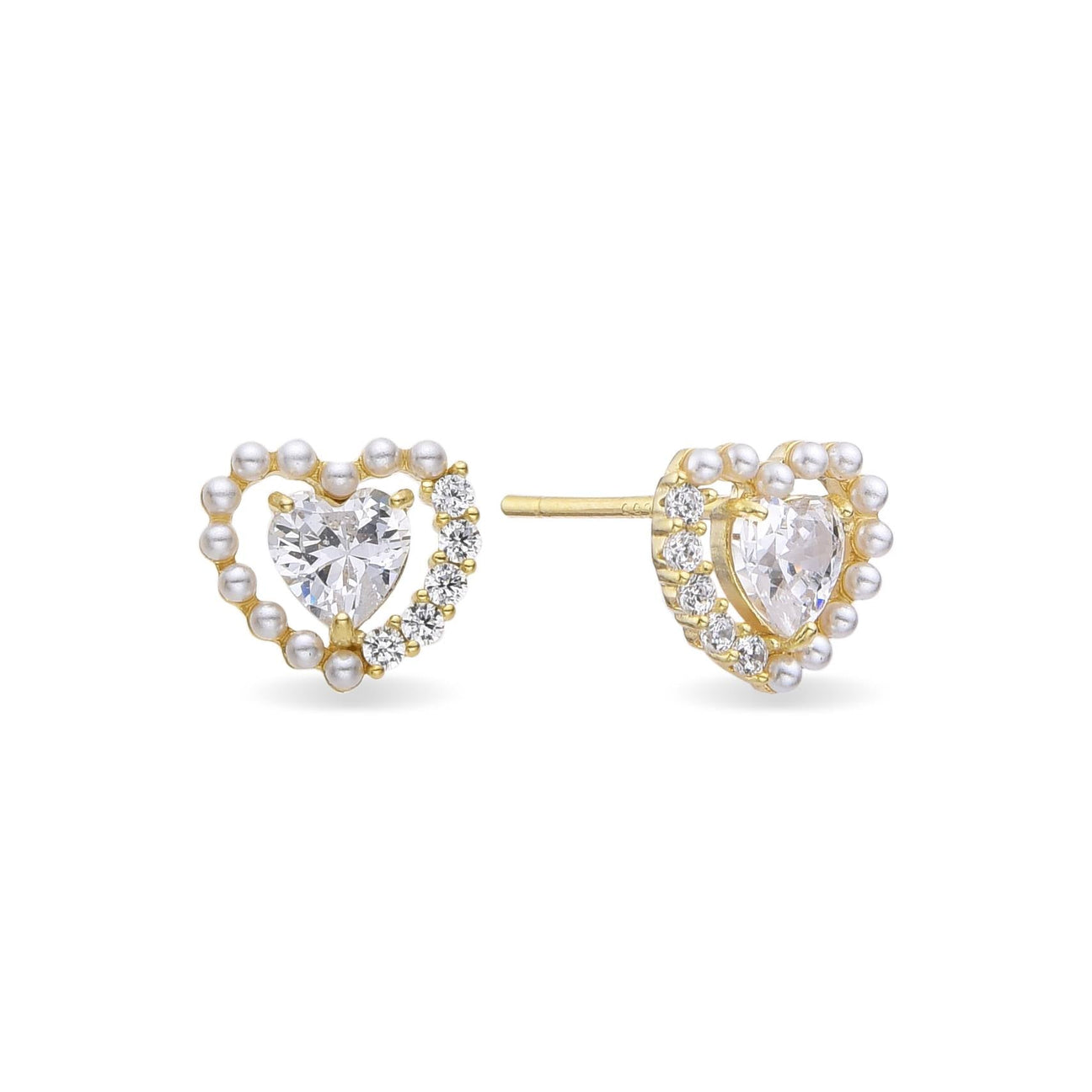 Zircon Heart Earrings in 925 Sterling Silver 18k Gold Plated with Pearls-Earrings-GULI GULI