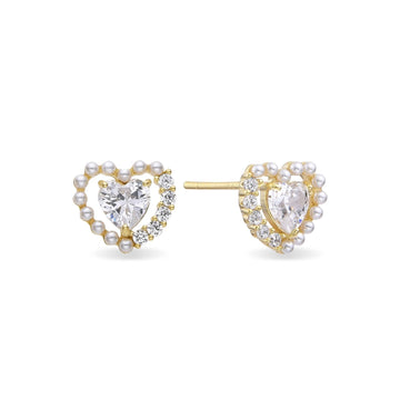 Zircon Heart Earrings in 925 Sterling Silver 18k Gold Plated with Pearls-Earrings-GULI GULI