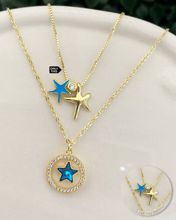 Starfish Necklace with Cubic Zirconia in 925 Silver and 18k Gold Plated-Necklaces-NEW WEI