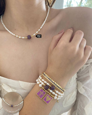 Cultured Pearl Necklace with Sapphire with 18k Gold Plated-Necklaces-Vila veloni corp