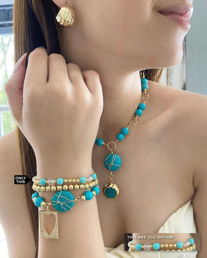 Elastic Bracelet with Blue Semiprecious Stones in Gold Filled-Bracelets-Vila veloni corp