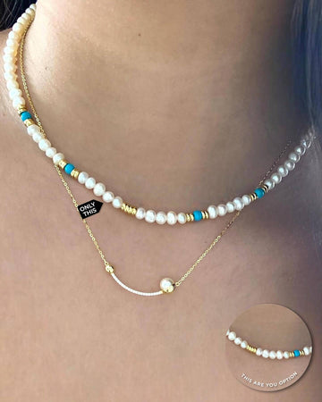 Cultured Pearl Necklace with Blue Semiprecious Stones-Necklaces-Vila veloni corp