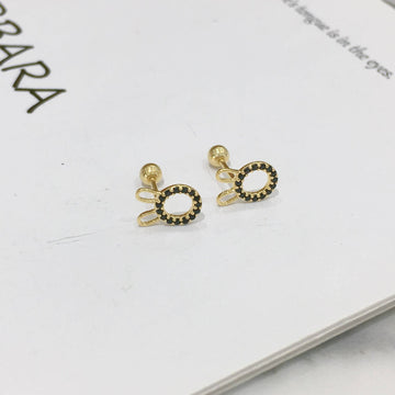Earrings with Rabbit Ears and Black Zirconia in 925 Silver with 18k Gold Plated-Earrings-GULI GULI