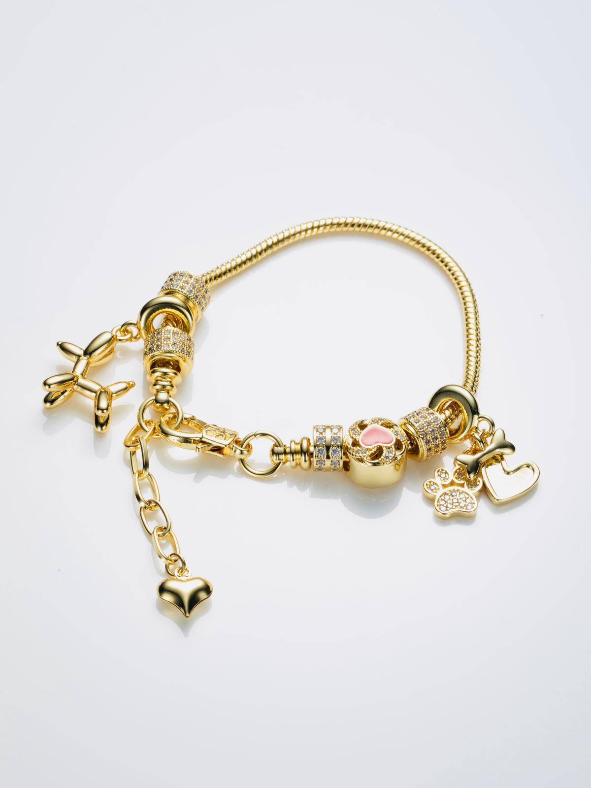 Pandora Dog Pet Themed Bracelet with Rhinestones in Cooper with 18k Gold Plating-Bracelets-Pandora GB127