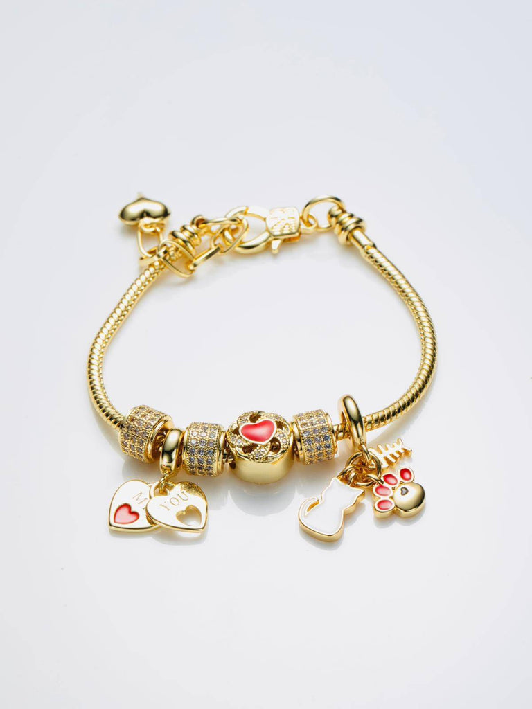 Pandora Cat Pet Themed Bracelet with Rhinestones in 18k Gold Plated Cooper-Bracelets-Pandora GB127