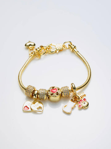Pandora Cat Pet Themed Bracelet with Rhinestones in 18k Gold Plated Cooper-Bracelets-Pandora GB127