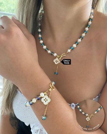 Necklace Made with Iridescent Crystals and Legs with a Cooper Clover Pendant and 18k Gold Plating-Necklaces-YIWU SHUO QIPEARL
