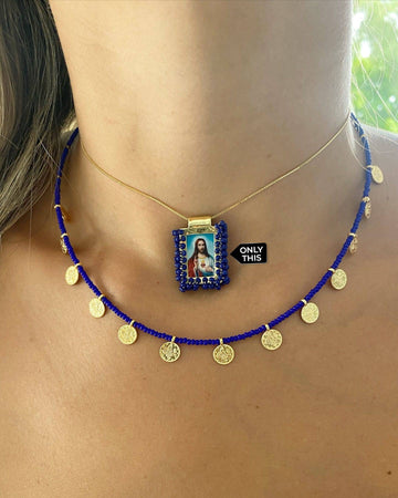 Necklace Made with Blue Crystals and Medals in Cooper and 18k Gold Plating-Necklaces-Turquia