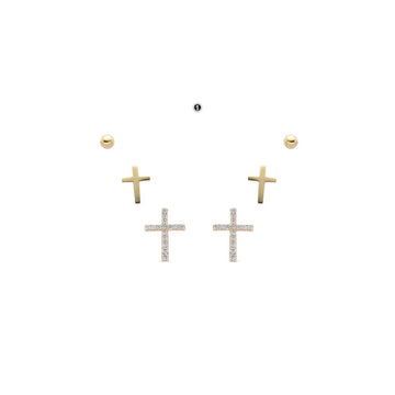 Earrings Set 18K Gold Plated Sterling Silver Cross.-Earrings-GULI GULI