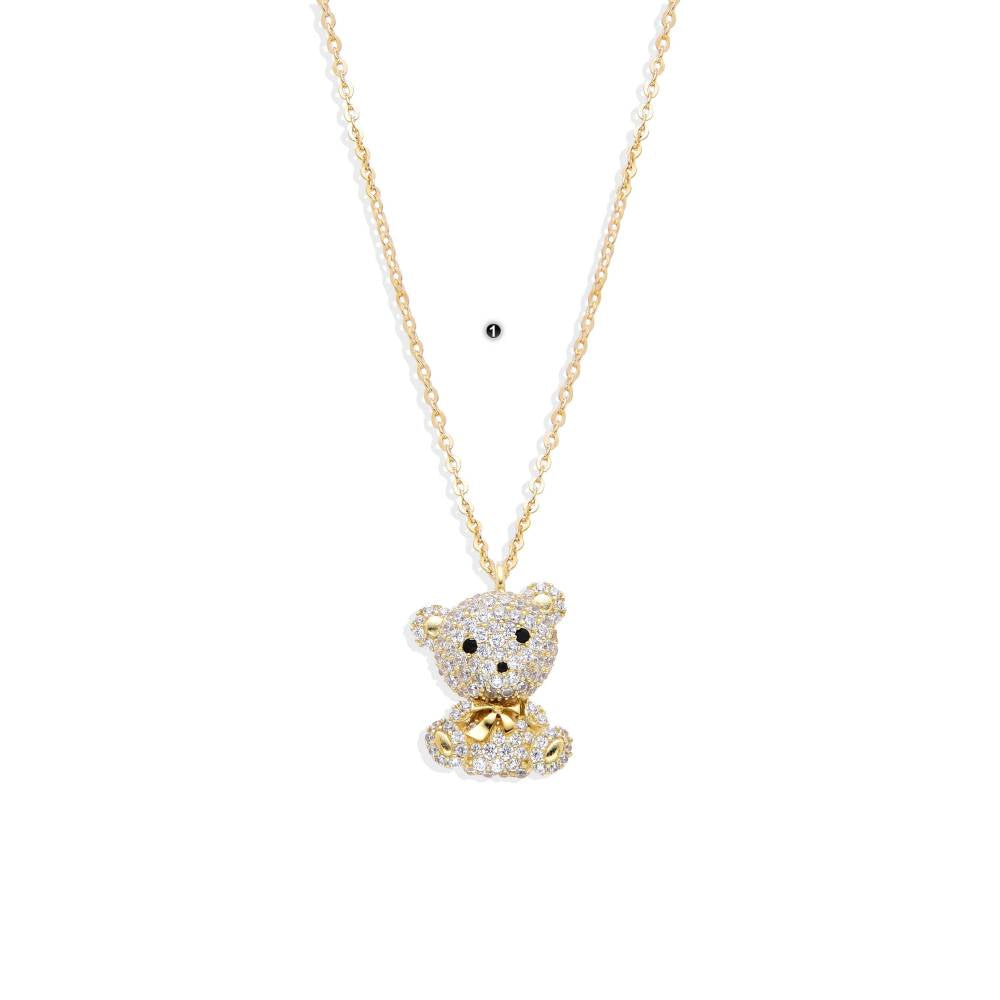 Necklace Teddy Bear Pendant Adorned Zircons 18k Gold plated.-Necklaces-GULI GULI