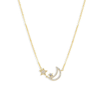 Necklace Moon 925 Sterling Silver 18k Gold Plated with Micro Zircons-Necklaces-GULI GULI
