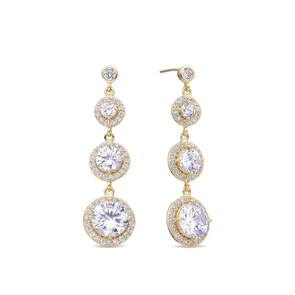 Earrings 18k Gold Plated 925 Sterling Silver with Faceted Zirconia Drop-Earrings-GULI GULI