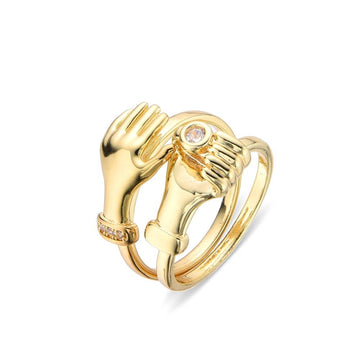 Romantic Gold Fashion Hand Intertwined Zirconia Faceted Ring-Rings-NEW WEI