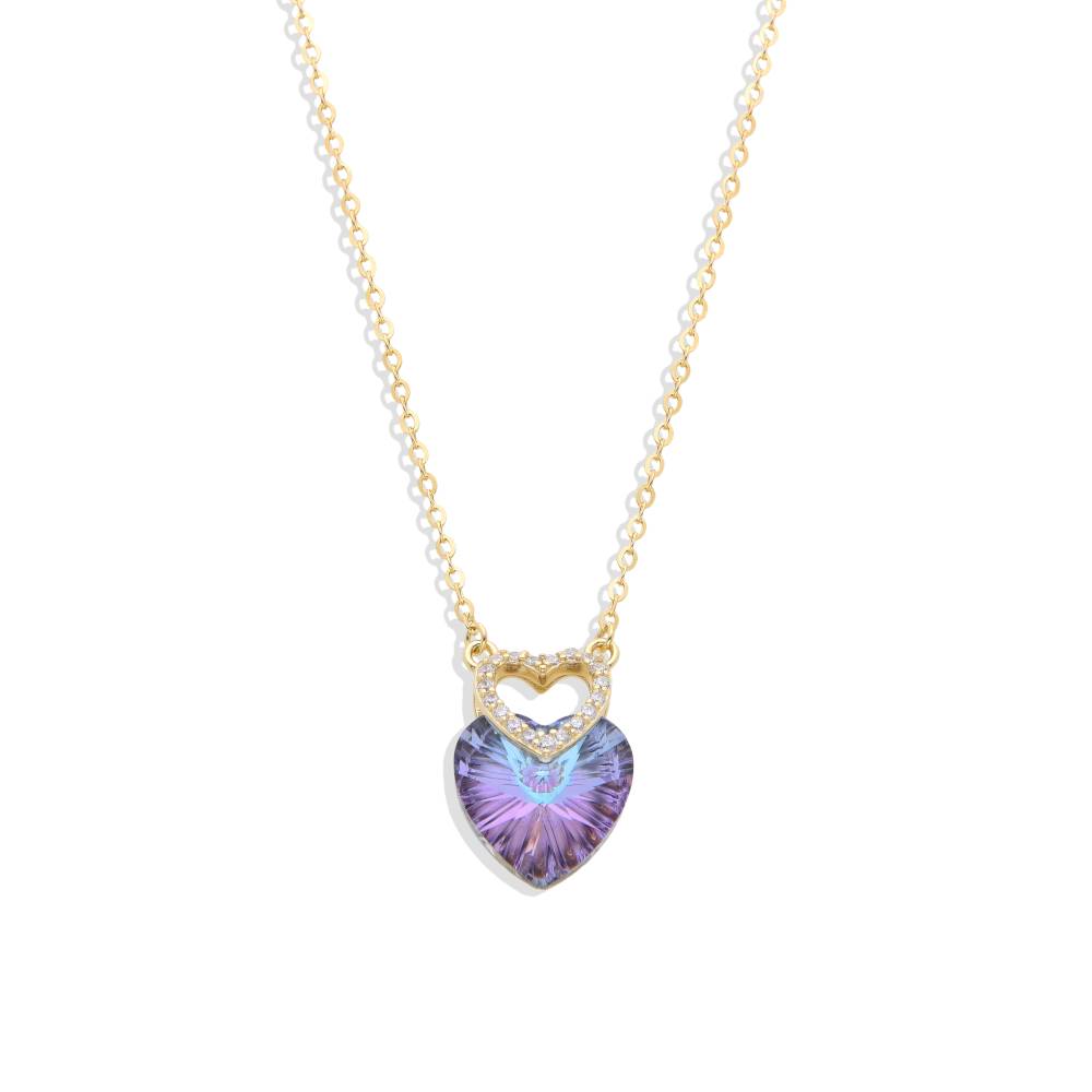 925 Sterling Silver Necklace with Faceted Zircon Heart-Shaped Design.-Bracelets-GULI GULI