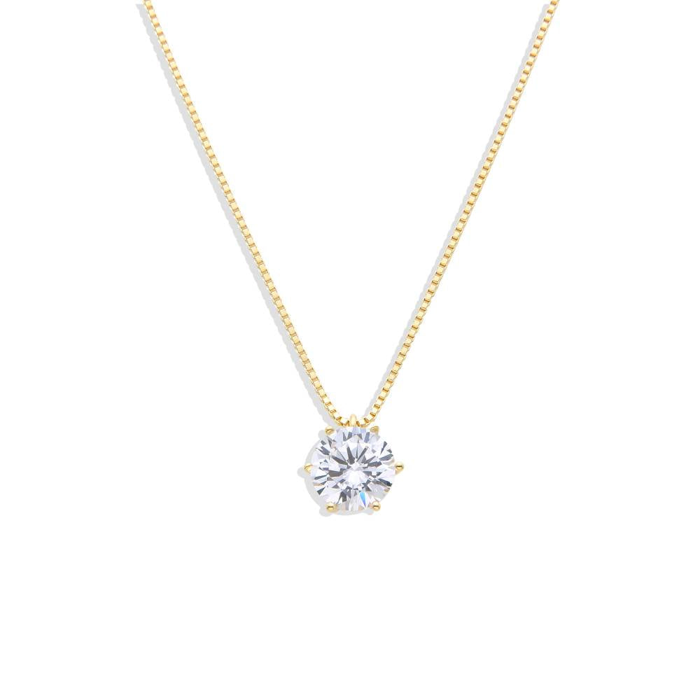 18K Gold Plated 925 Sterling Silver Necklace with a Faceted Zircon pendant.-Necklaces-GULI GULI