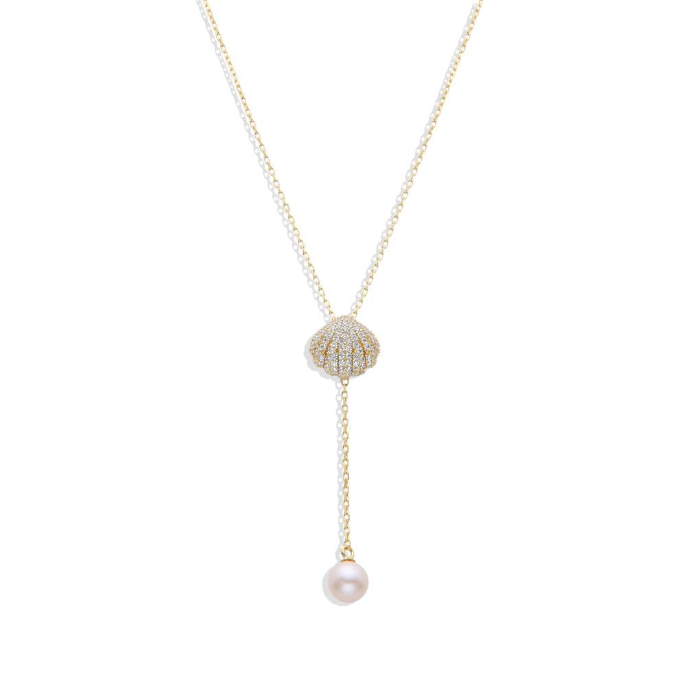925 Sterling Silver Necklace with a Seahell Charm and a Pearl Pendant.-Necklaces-GULI GULI