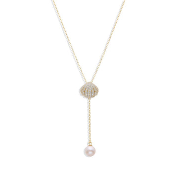 925 Sterling Silver Necklace with a Seahell Charm and a Pearl Pendant.-Necklaces-GULI GULI