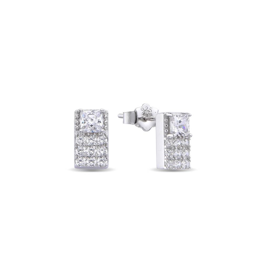 Simply Charming: Rectangular Sterling Silver Earrings with Faceted Zircons-Earrings-GULI GULI
