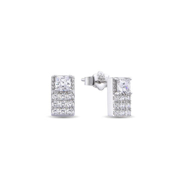Simply Charming: Rectangular Sterling Silver Earrings with Faceted Zircons-Earrings-GULI GULI