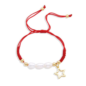 Red Rope and Fresh Natural Pearls Miyuki Bracelet-Bracelets-BOJO