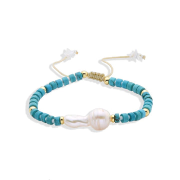 Natural Wonder: Miyuki Bracelet with Natural Pearl Pendant and Blue Miyukis-Bracelets-BOJO