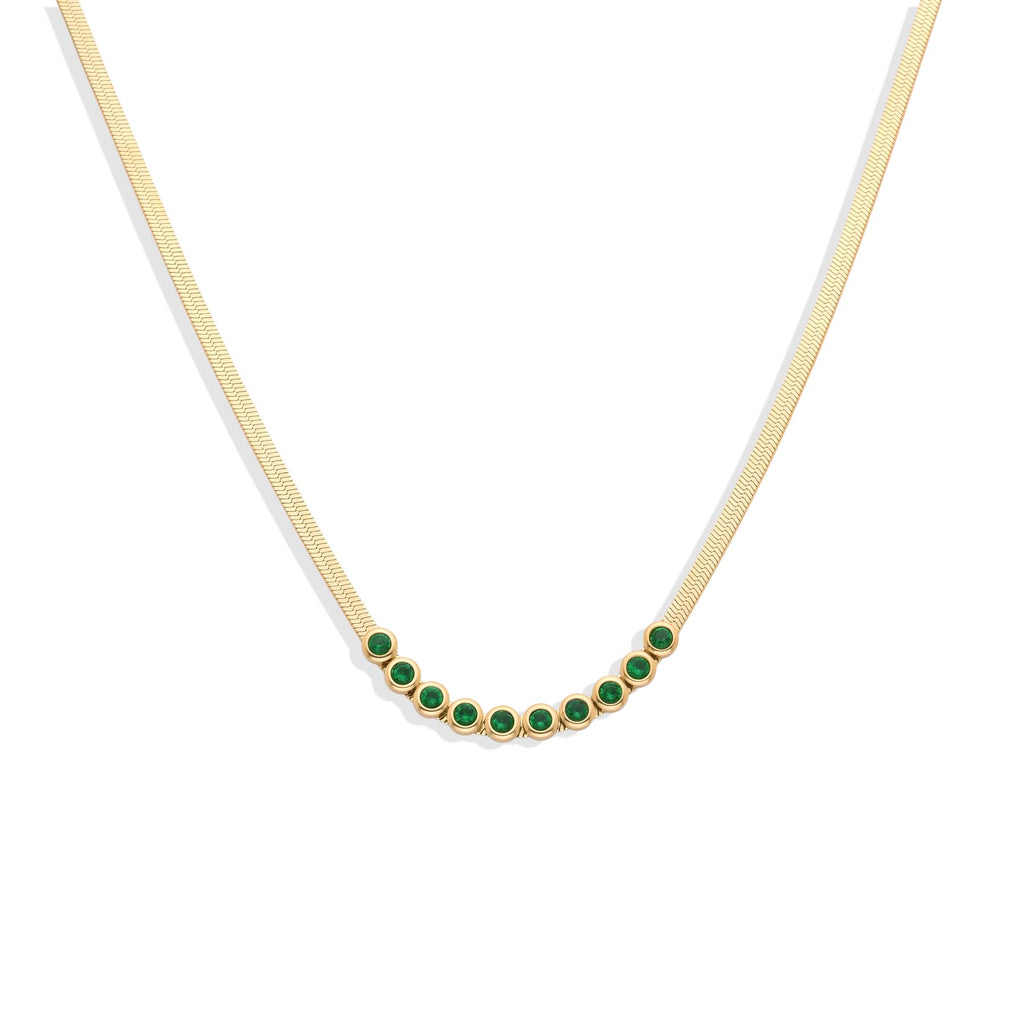 Necklace Gold Fashion with Green Faceted Zirconias.-Necklaces-NEW WEI