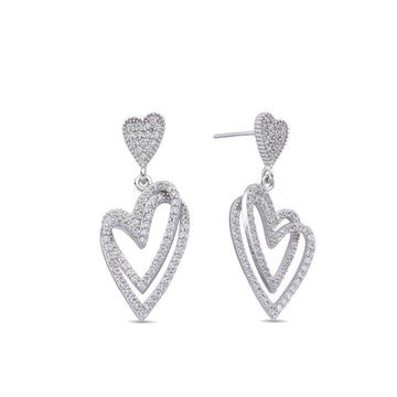 Dangling Heart Earrings in Sterling Silver Faceted Zircons.-Earrings-GULI GULI