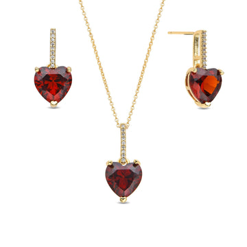 Red Necklace and Earrings Set with Zircon Hearts 18k Gold Fashion-Necklaces-LANDCICA