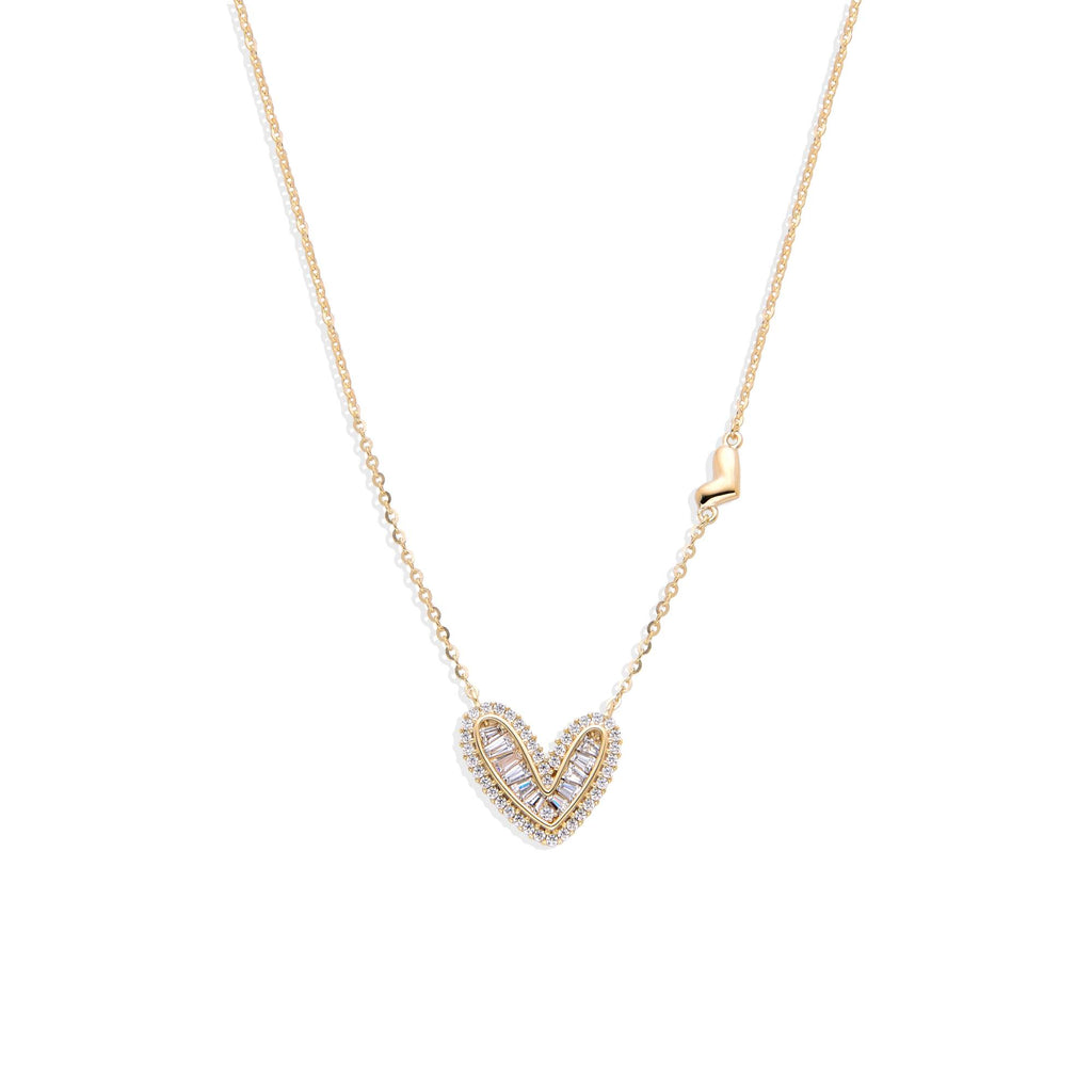 18k Gold Plated 925 Sterling Silver Heart Necklace Faceted Zircons-Necklaces-GULI GULI
